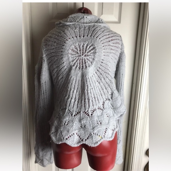 Anthropologie Tapemeasure Light Gray Crocheted Open Cardigan Sweater - L Large - Picture 4 of 9